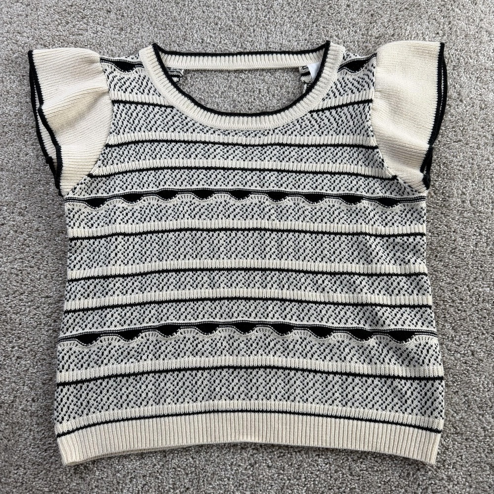 Andrée By Unit Sweater Womens XL Cream Striped Flutter Sleeve Knit Pullover
